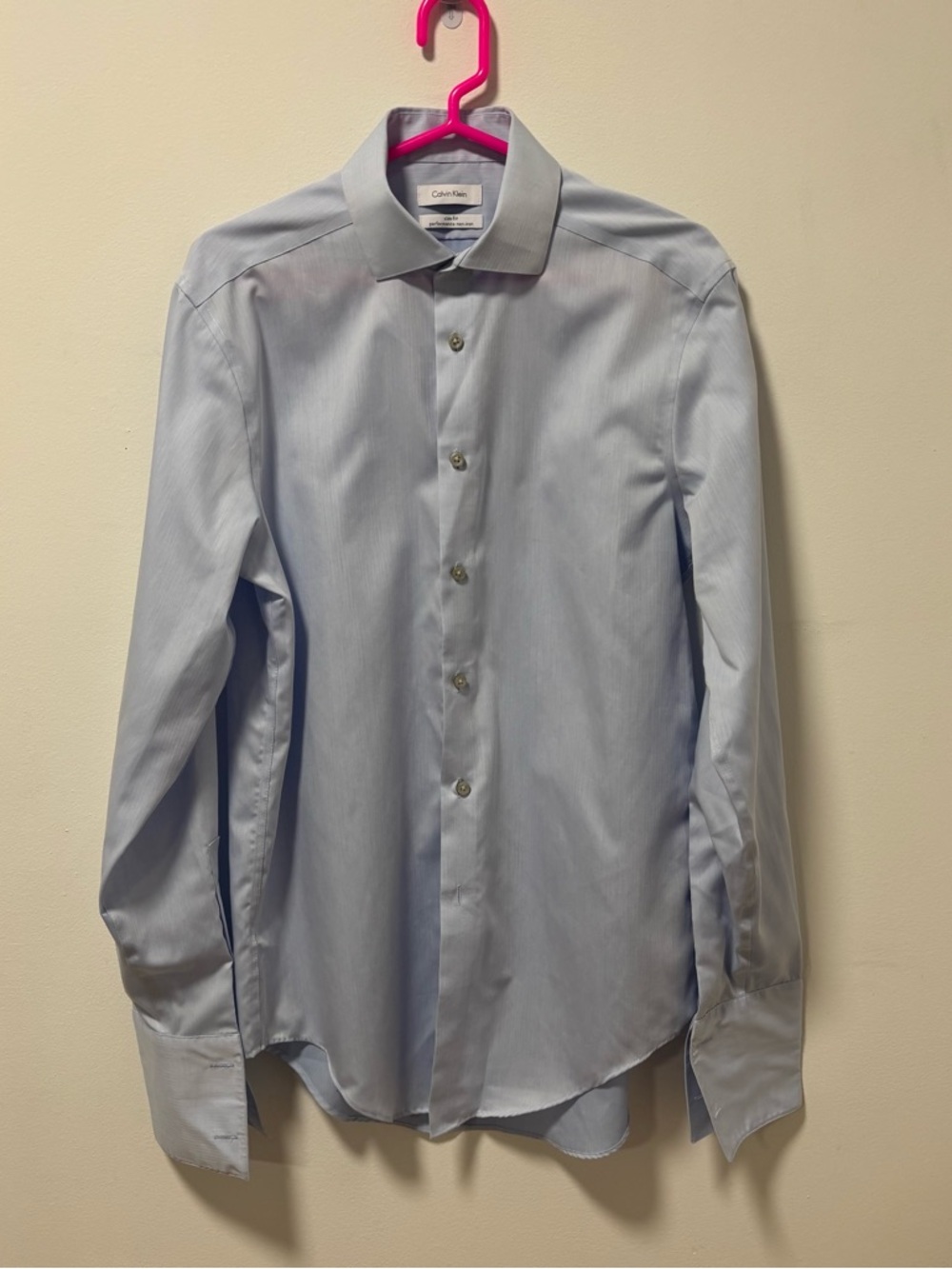 Calvin Klein Men's Pale Blue Long-Sleeve Dress Shirt